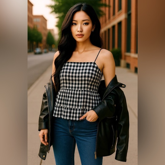 Black and White Gingham Cami w/ Ruffle Hem, Small - Picture 10 of 16